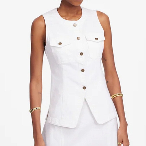 NWT Madewell White Denim High Crewneck Vest Sleeveless Top Size 8 - Picture 1 of 10
